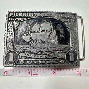 Pilgrim Tercentenary The Mayflower 1 cent Postage Stamp Belt Buckle